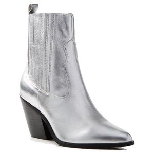 Metallic Cowboy Western Booties Pointed Silver